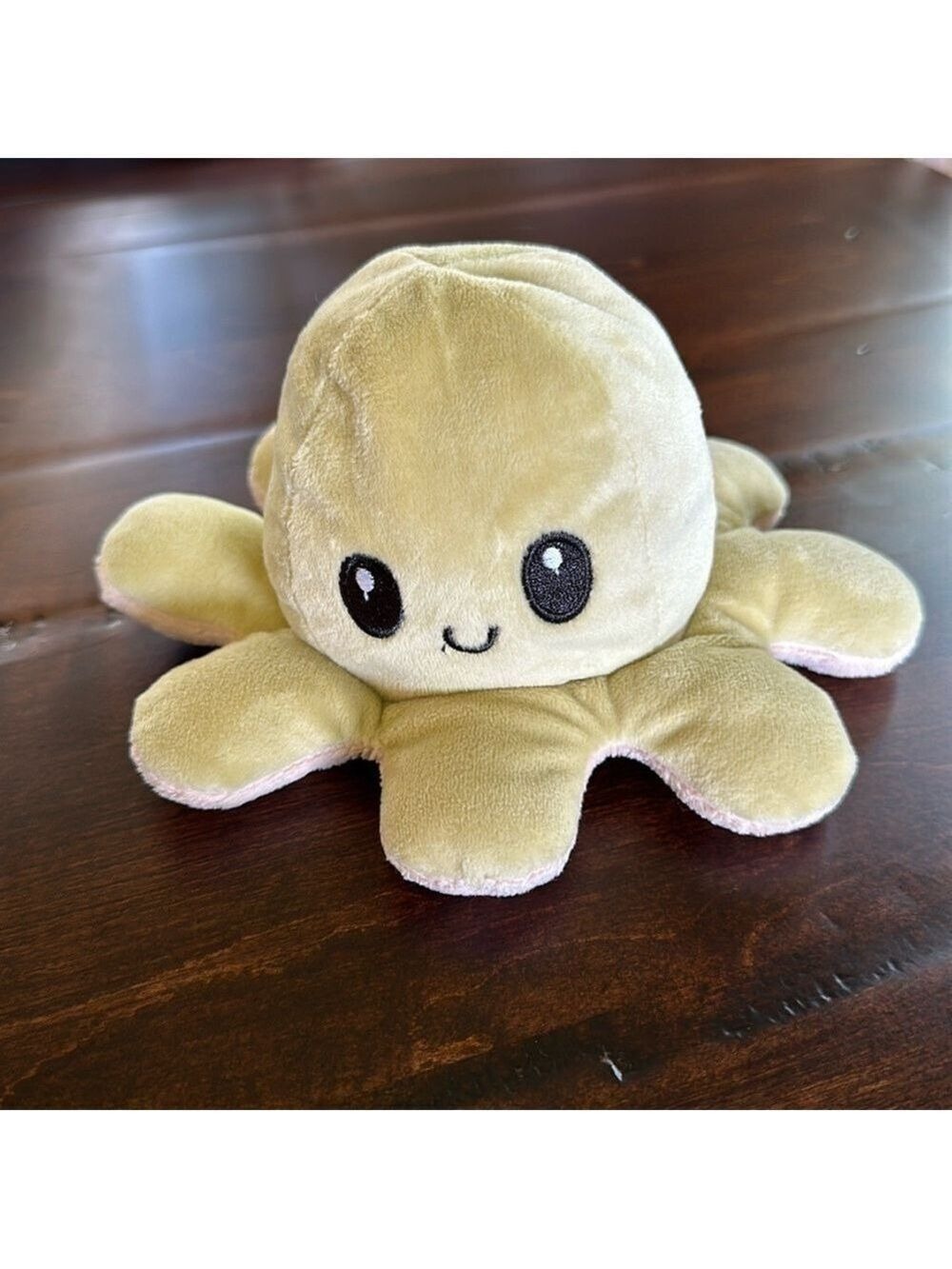 Reversible Octopus Plush Toy - Happy/Angry Face Green & Tan